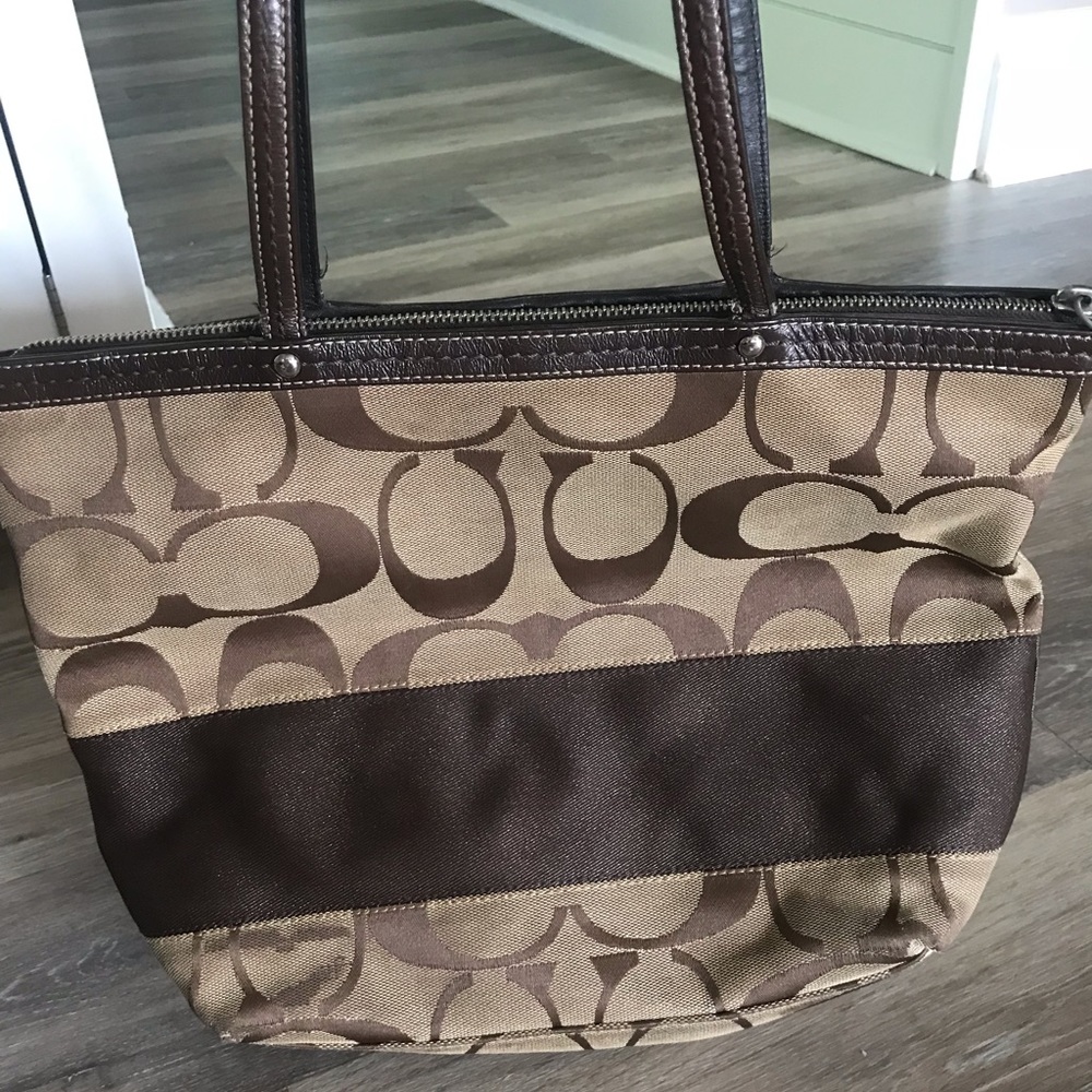 Coach Signature Striped Tote Handbag